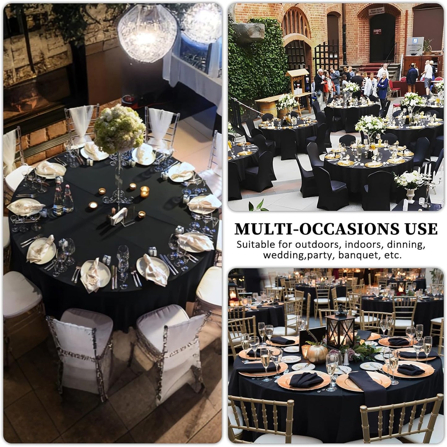 12 Pack Black Round Tablecloth 108 Inch Black Table Cloth Stain and Wrinkle Resistant Round Tablecloths Reusable and Washable Polyester Fabric for Buffet Wedding Party and Banquet